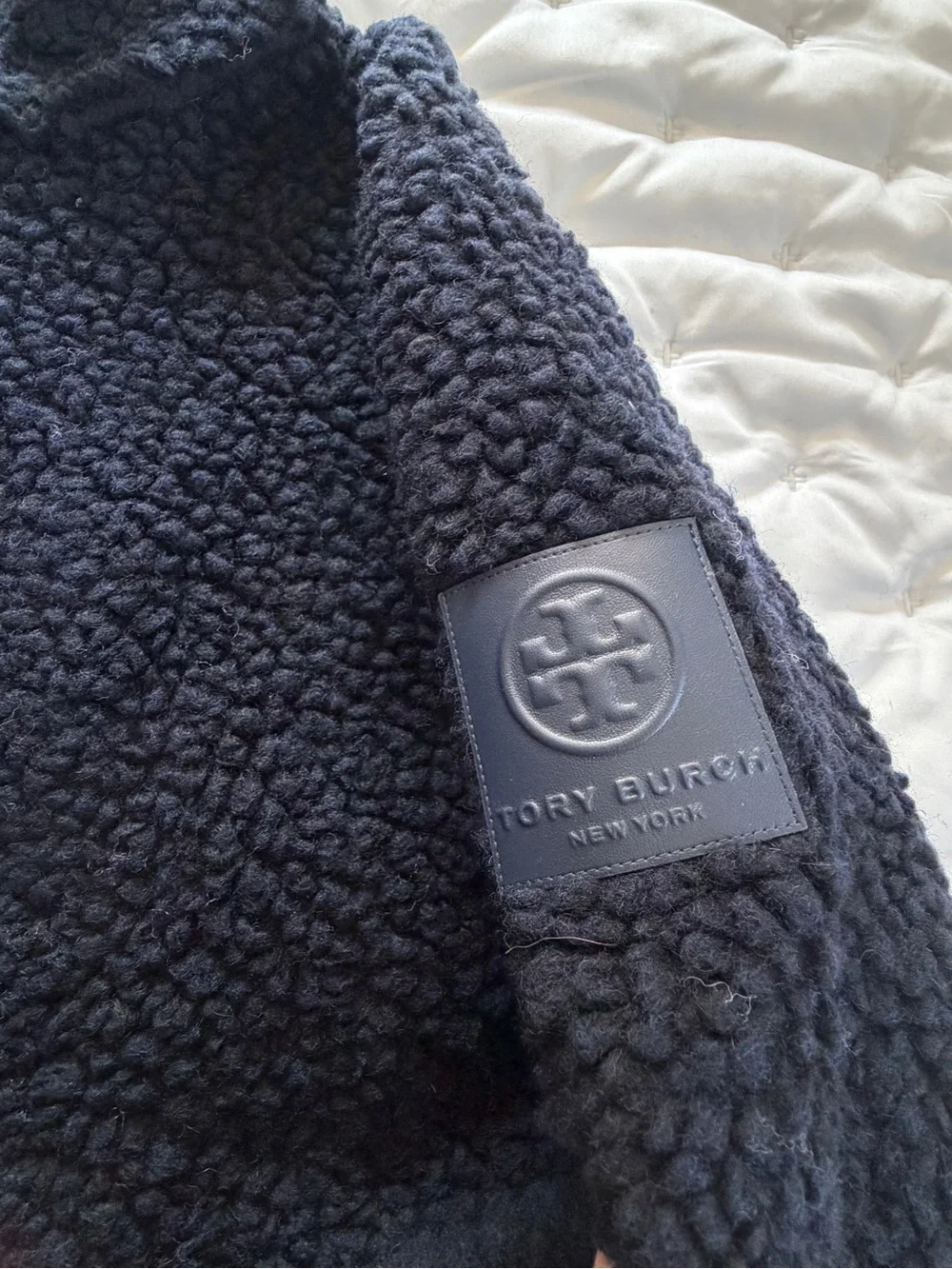 NWT Tory Burch Sherpa Fleece Quilted Jacket - Navy and Forest Green